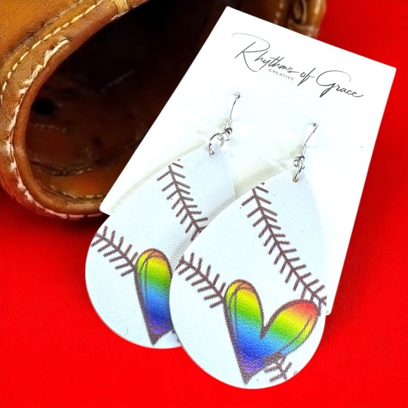Swing into Style with Our Rainbow Heart Baseball Dangle Earrings! ⚾️ NWT Jewelry - Picture 7 of 15